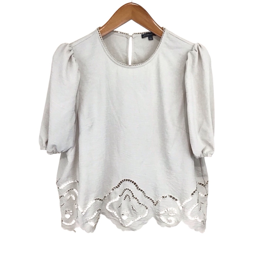 Adrianna Papell Airflow‎ Eyelet Embroidered Woven Beige Crop Top L